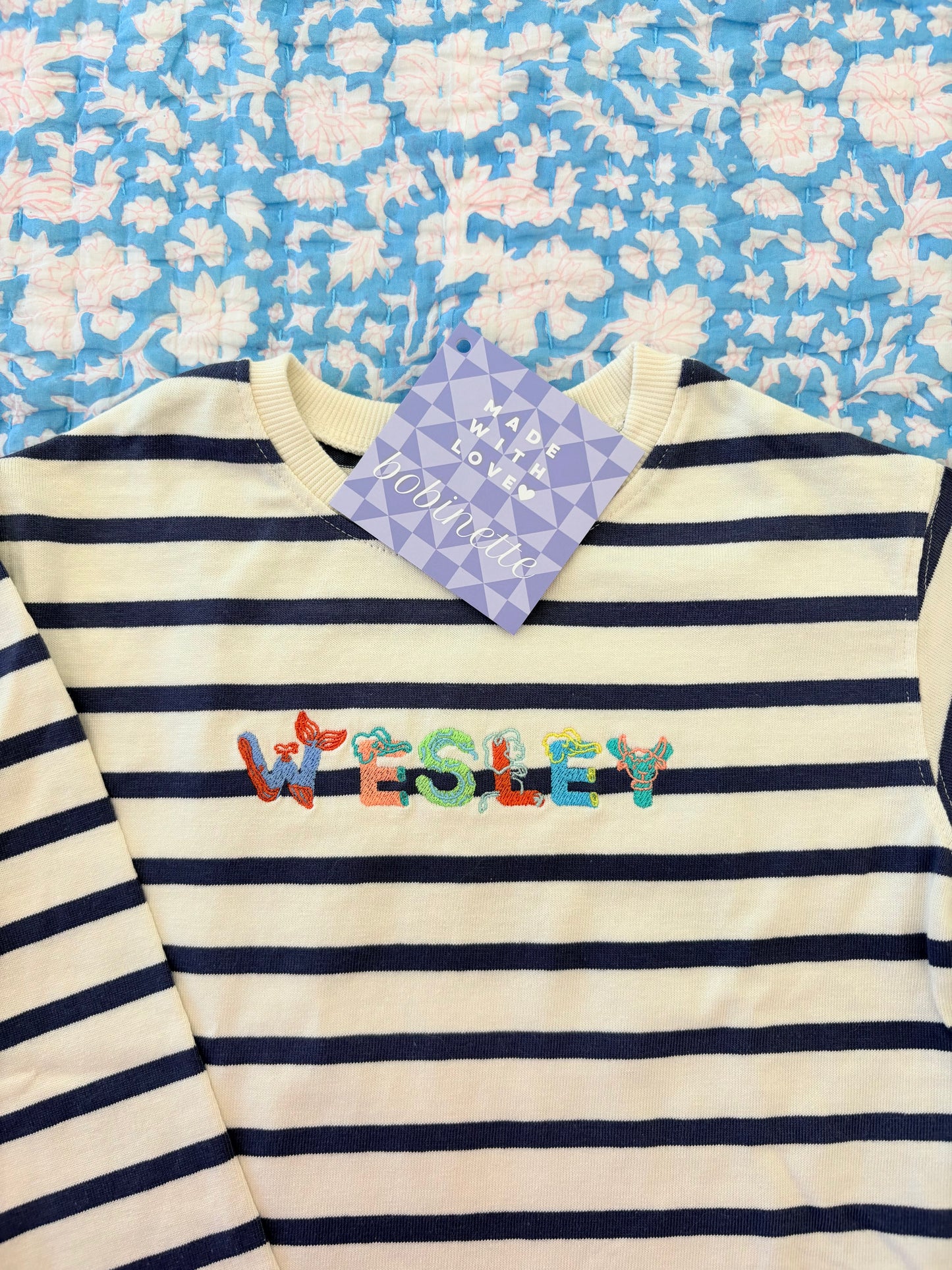 Bright Navy Stripe Long Sleeved Tee