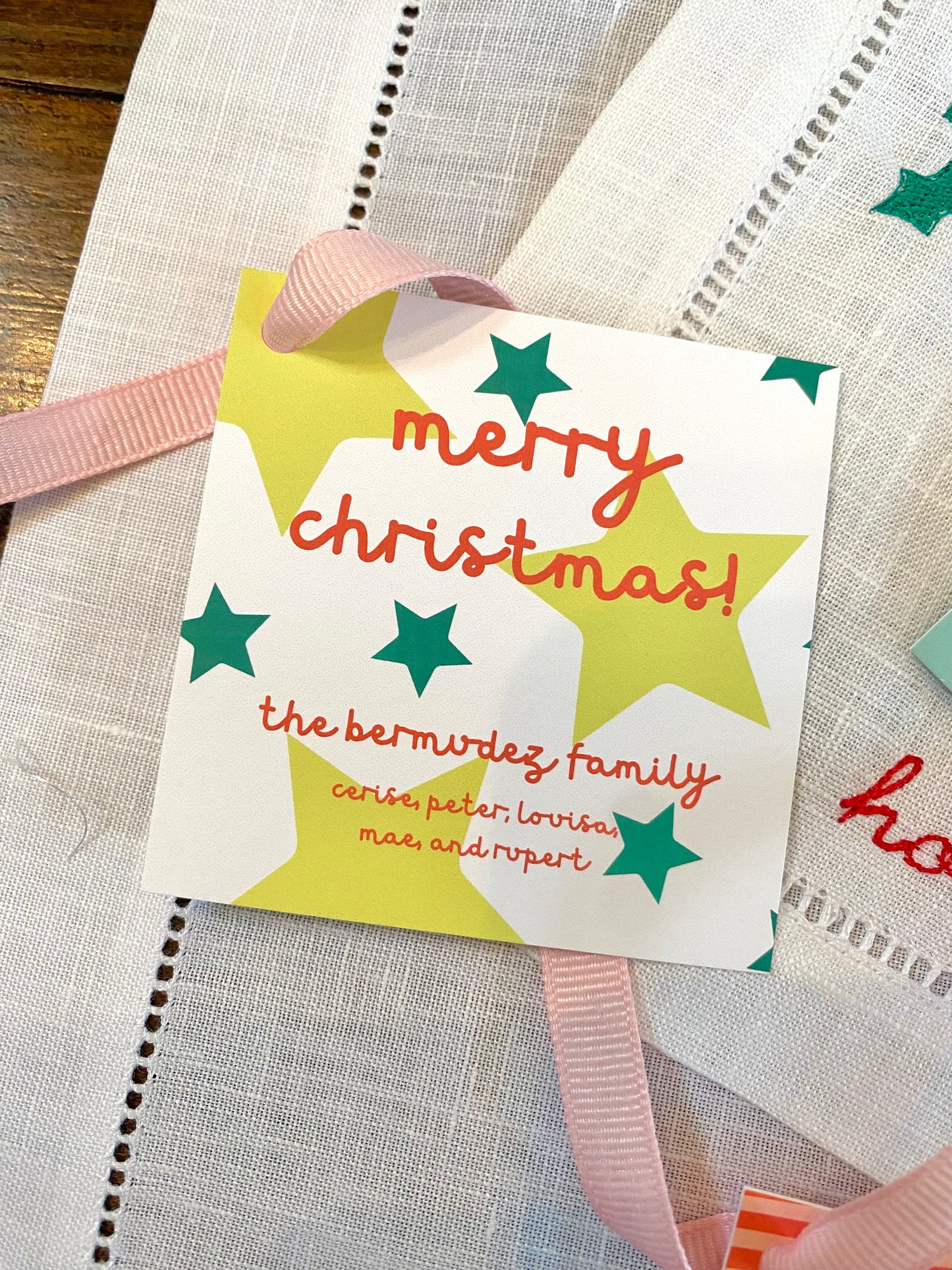 Stationery - Christmas Tags - White/Green Stars