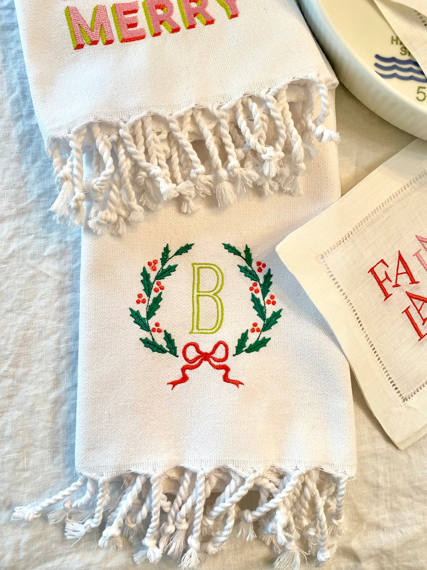 White Fringed Hand Towels