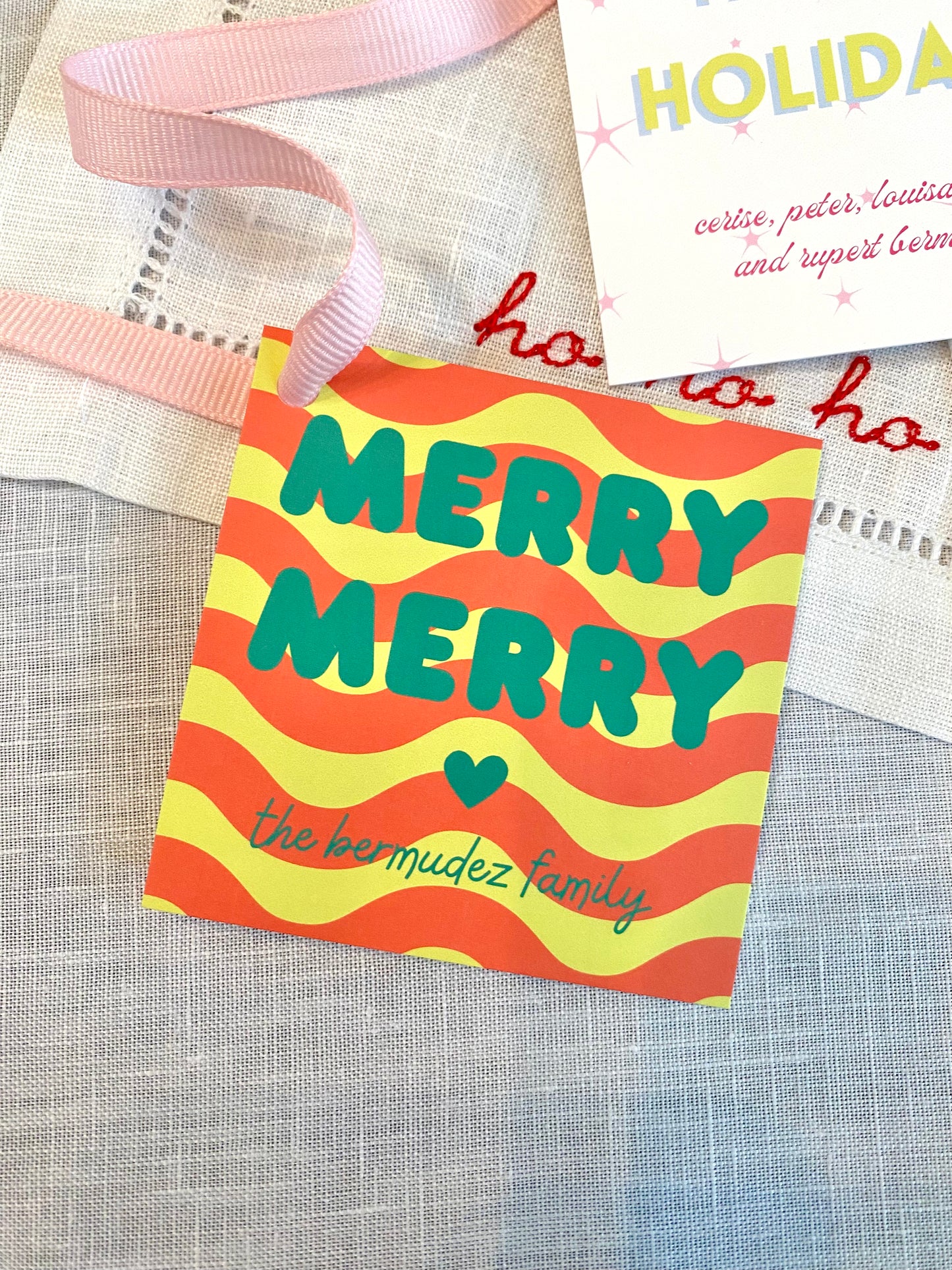 Stationery - Christmas Tags - Wavy Chartreuse Merry