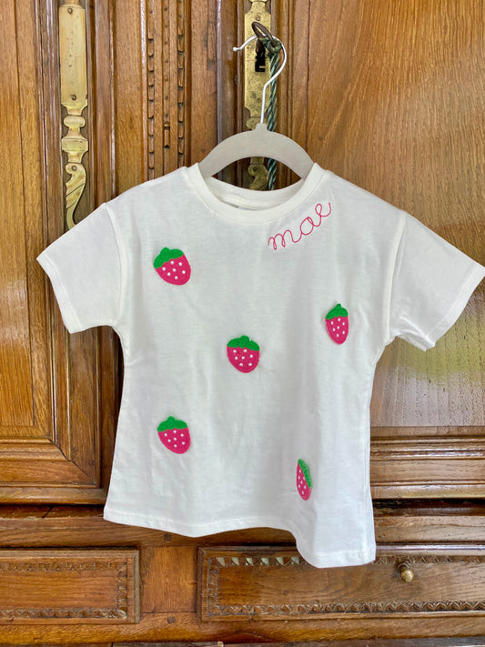 Strawberry Applique Short Sleeved Tee