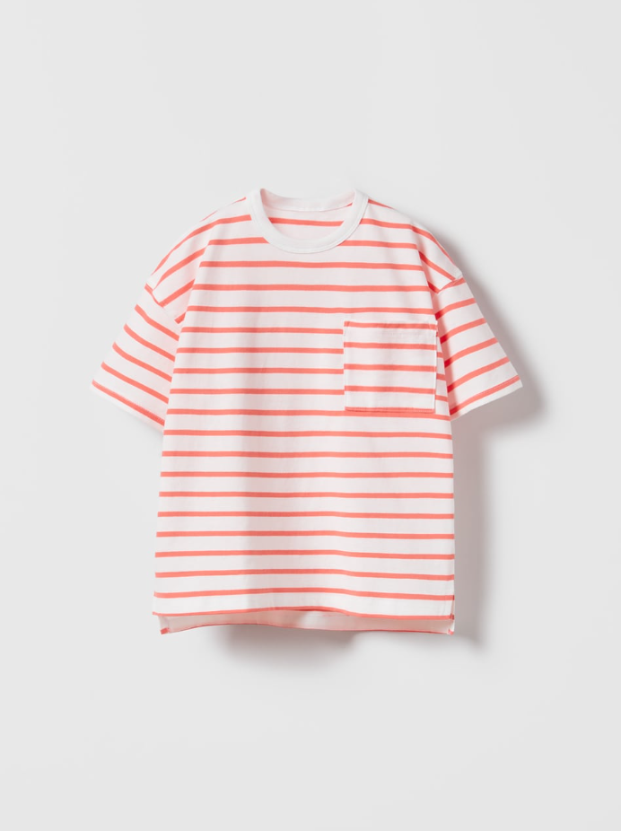 Coral/Orange Striped Short Sleeve Pocket Tee