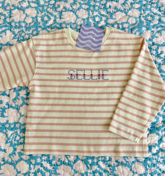 Pink Stripe Long Sleeved Tee - Heavier Weight